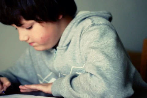Young boy doing homework Stock Footage 863685