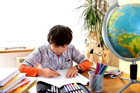 Young boy drawing Stock Footage 863093
