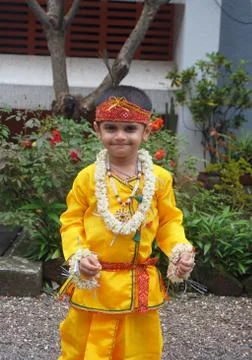 Young Boy dressed as Krishna 스톡 사진