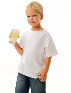 Young boy drinking lemonade Stock Photos