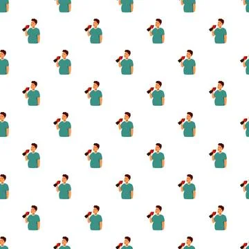 Young boy drinking a soda pop seamless pattern Stock Illustration