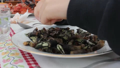 Young boy eating barnacles Stock Footage 237527684