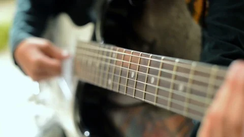 A young boy exercise on a electric guitar Video stock 106114621