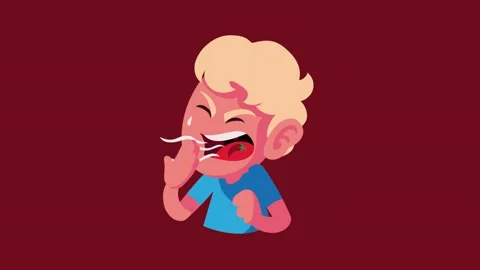 A young boy experiencing a spicy food reaction motion graphic animation on .. Stock Footage 333547342