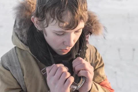 Young boy face close-up Stock Photos