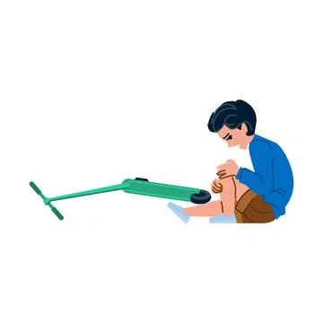 Young boy falling from scooter experiencing knee pain Stock Illustration