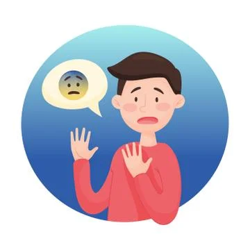 Young Boy Feeling Scared Isolated on White Background Vector Illustration Illustrazione stock