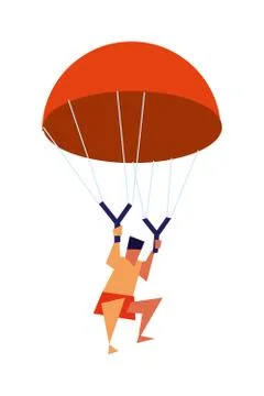 Young boy flying with parachute vector icon 스톡 일러스트