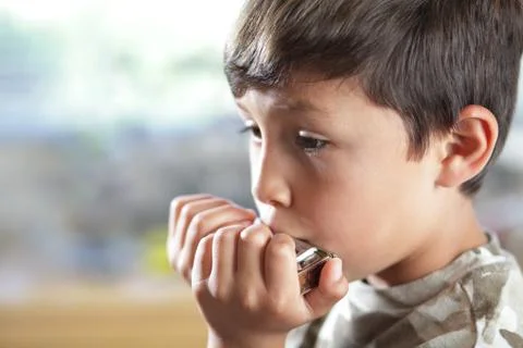 Young boy with harmonica Stock Photos