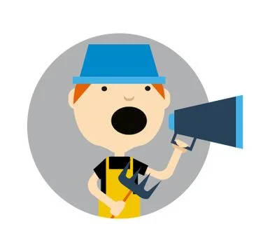 Young boy in hat with megaphone icon Stock Illustration
