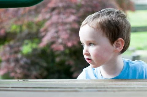 Young boy having fun on a swing set Stock Photos