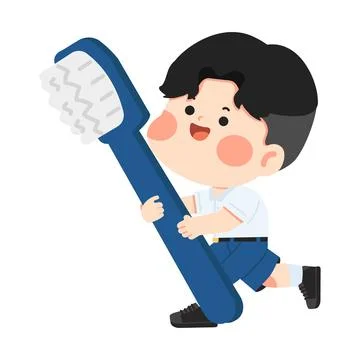 Young Boy Holding Large Toothbrush 스톡 일러스트