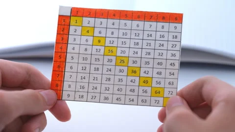 A young boy holding a multiplication table in his hands. Stock Footage 278619230