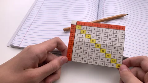 A young boy holding a multiplication table in his hands. Stock Footage 290007874