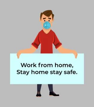 Young boy holding poster requesting people avoid corona virus and covid-19 sp Stock Illustration