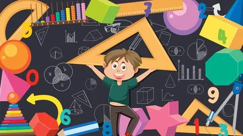 Young Boy Holding Set Square with Math Tools Stock Illustration