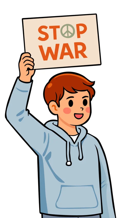 Young Boy Holding Stop War Sign for Peace and Anti Violence Campaign Video stock 327339945