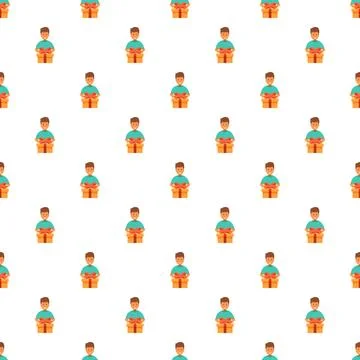 Young boy icon pattern holding gift box Stock Illustration