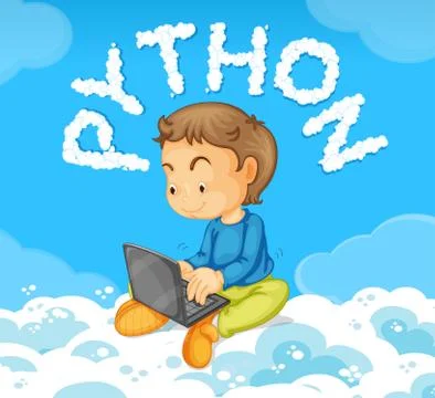Young boy on laptop python concept Stock Illustration