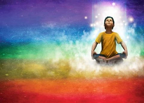 A young boy learns to meditate Stock Illustration