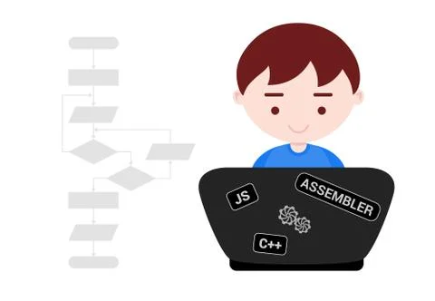 Young boy learns programming Stock Illustration