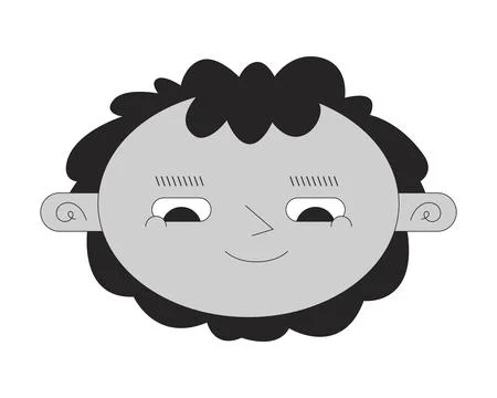Young boy looking down black and white 2D vector avatar illustration Stock Illustration