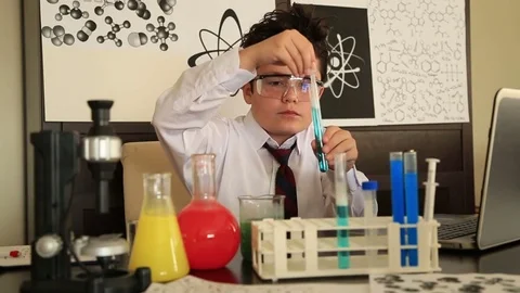 Young boy making science experiments 2 Stock Footage 72936197