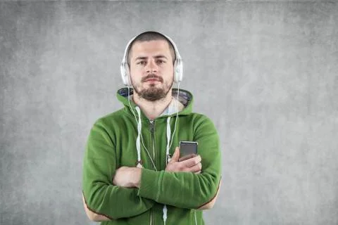 Young boy with MP3 player Stock Photos