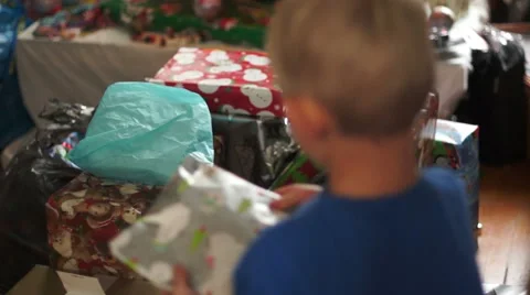 Young Boy Opening Present Stock Footage 43351071