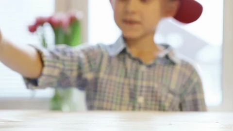 Young boy painting table with himself Stock-Footage 91713433