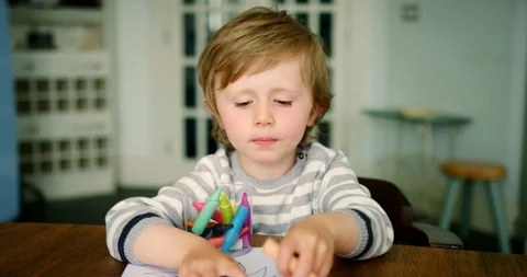 Young Boy Playing With Crayons Stock Footage 100042041