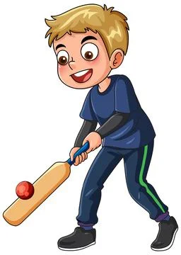 Young Boy Playing Cricket with Bat and Ball Vector Illustration Stock Illustration