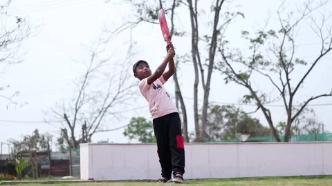 Young Boy Playing Cricket at Public Park in Dibrugarh Stock Footage 334774205