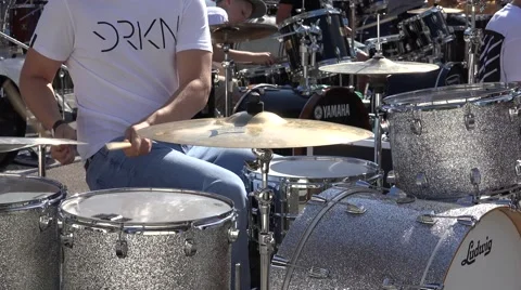 Young boy playing in a drum orchestra, Riga, Latvia Vídeo Stock 65022448