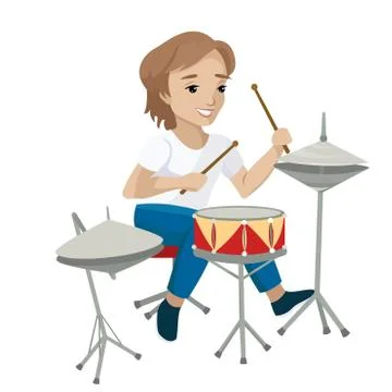 Young boy playing the drums. Vector illustration Stock Illustration
