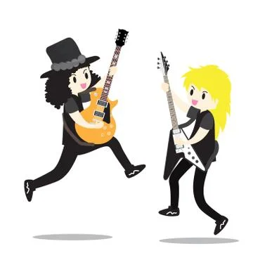 Young boy playing Electric guitar Happy Love music Vector illustration isolat Stock Illustration