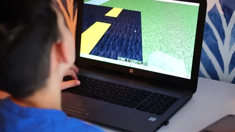 Young Boy Playing The Minecraft Game On  