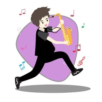 Young boy playing saxophone Stock Illustration