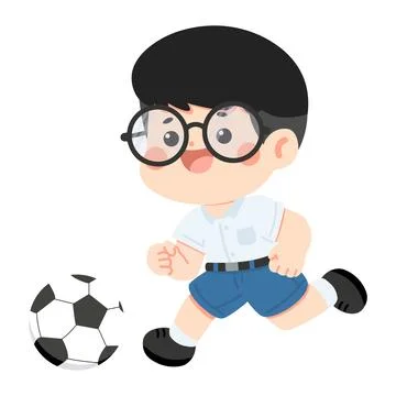 Young boy playing soccer in school uniform Stock Illustration