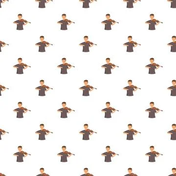 Young boy playing violin seamless pattern on white background Stock Illustration