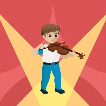Young boy playing violin on the stage. Vector illustration Stock Illustration