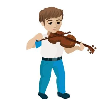 Young boy playing violin. Vector cartoon illustration Stock Illustration