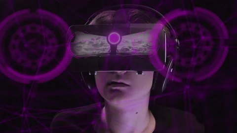 Young Boy Playing Virtual Reality Games. Close-up of a young boy wearing Stock-Footage 147456454