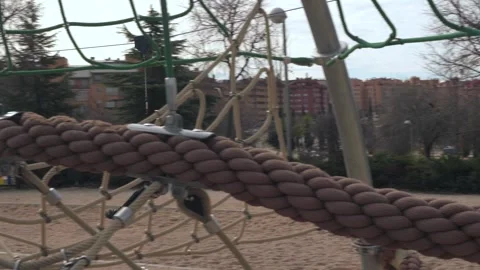 Young Boy Playing on Zip Line in Sanchinarro Park Madrid Stock-Footage 304538841
