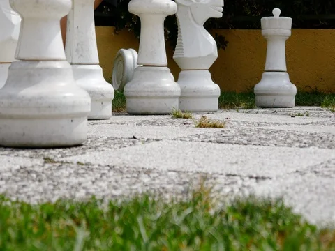 Young boy plays in big chess 1 Video stock 78356169