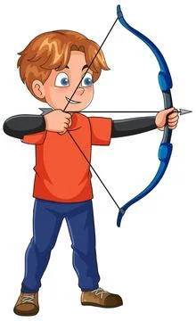 Young Boy Practicing Archery with a Blue Bow and Arrow Stock Illustration