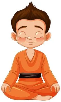 Young Boy Practicing Mindfulness Meditation Stock Illustration