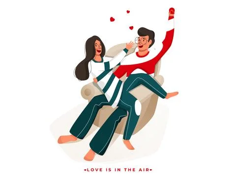Young boy propose to his girlfriend sitting on sofa for Love is in the air .. Stock Illustration