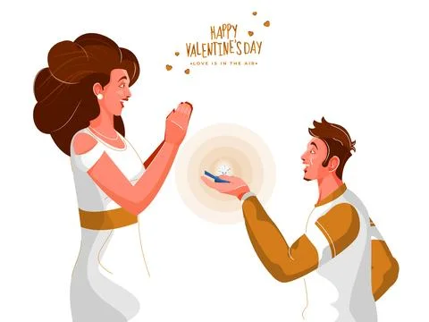 Young Boy Proposing to His Girlfriend on the Occasion of Happy Valentine's Da Stock Illustration