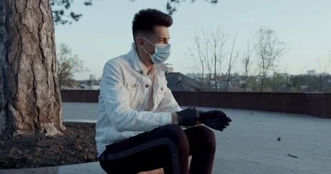 A young boy with a protective mask against the covid-19 virus. Stock Footage 129847641